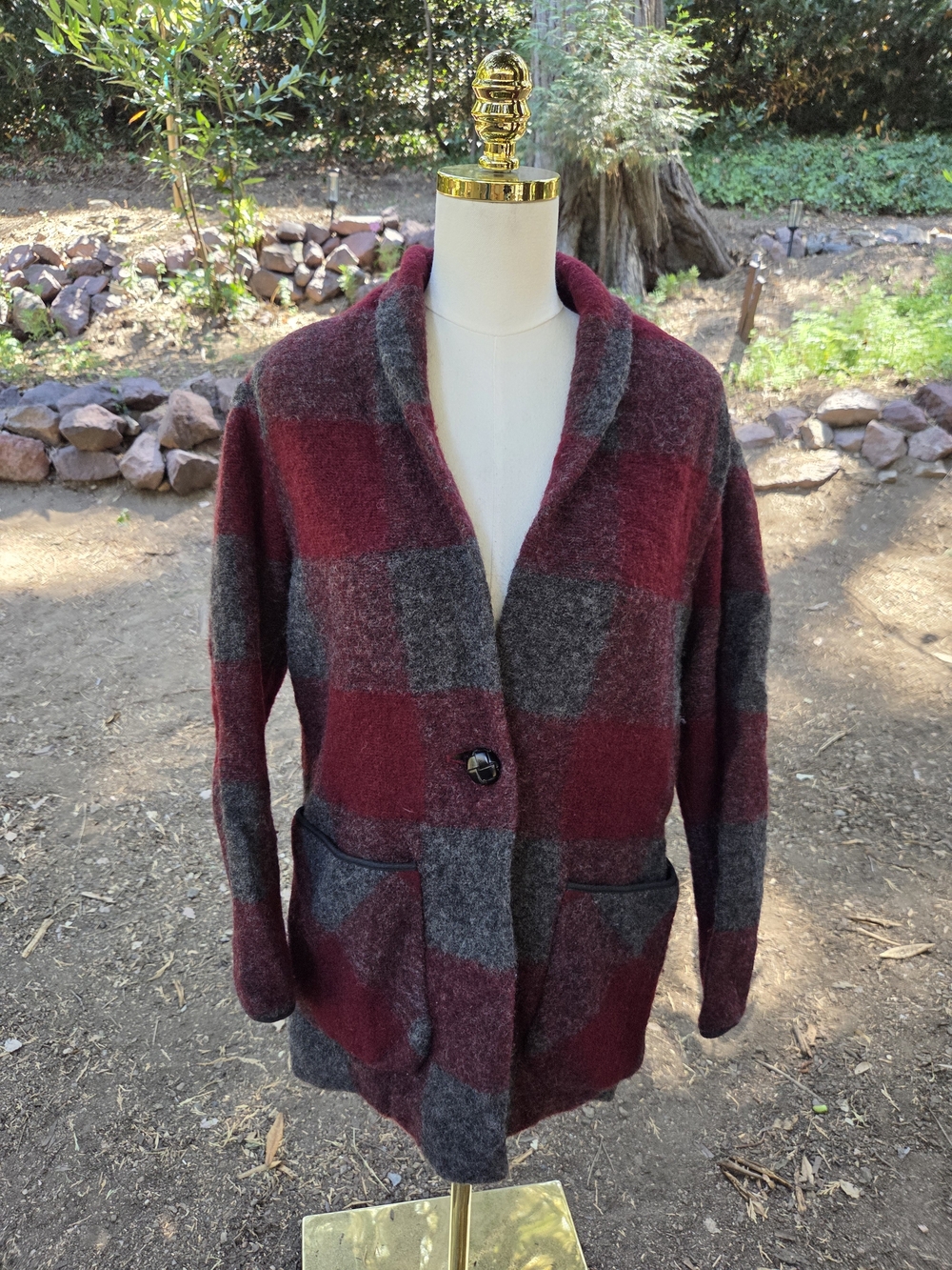 Aritzia Wilfred Women’s Autumn Fall Burgundy & Gray Plaid Wool Blend Jacket